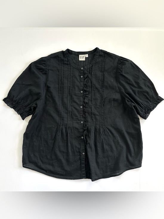 GAP Tops - GAP Embroidered Ruffle Pintuck Shirt in Black | XL | GUC
